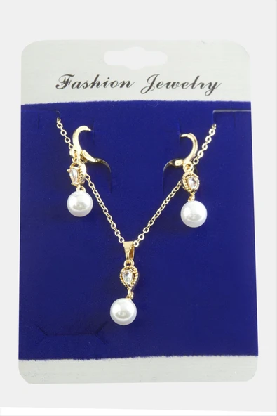 Damla İnci Zirkon Taşlı Set Kolye - Resim 4