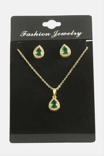 Damla Zirkon Taşlı Set Kolye - Resim 3