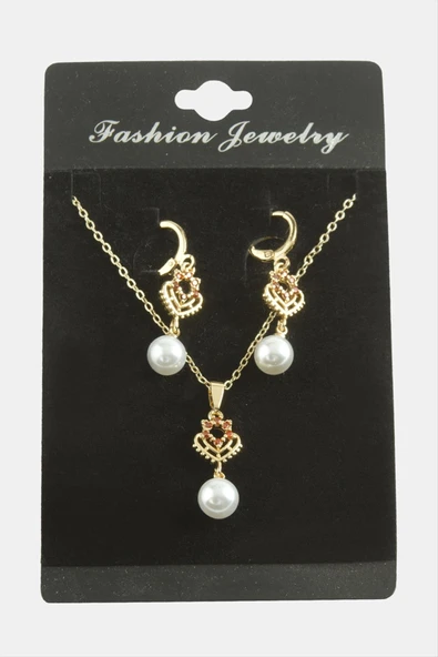 Kalp İnci Zirkon Taşlı Set Kolye ürün görseli