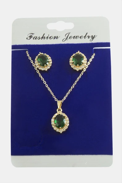 Oval Zirkon Taşlı Set Kolye - Resim 2