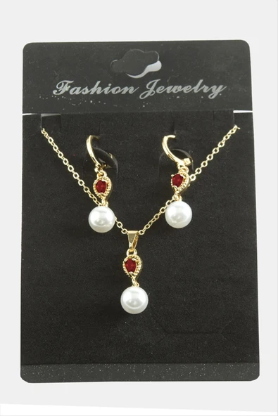 Damla İnci Zirkon Taşlı Set Kolye - Resim 3