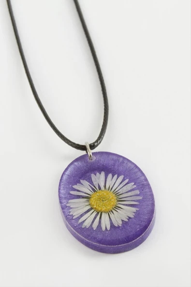 Papatya Oval Epoksi Kolye - Resim 3