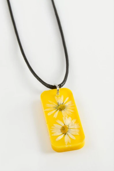 Papatya Dikdörtgen Epoksi Kolye - Resim 3