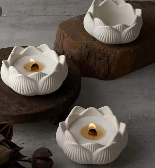 SERAMİK DEKORATİF LOTUS MUMLUK VE SAKSI - 2