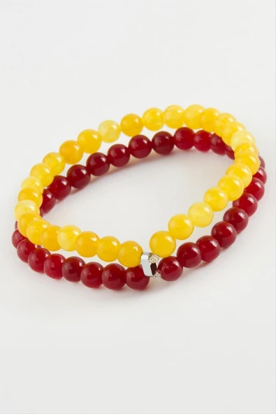 Sarı Kırmızı Doğaltaş Bileklik 6 mm ürün görseli 1