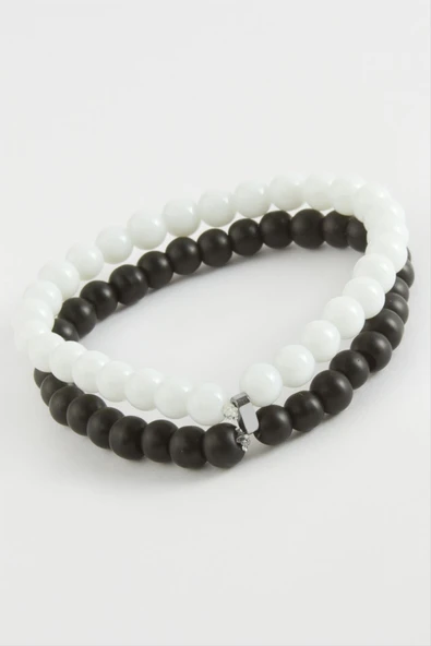 Siyah Beyaz Doğaltaş Bileklik 6 mm - Resim 2