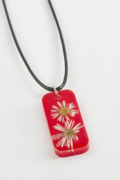 Papatya Dikdörtgen Epoksi Kolye - Resim 4