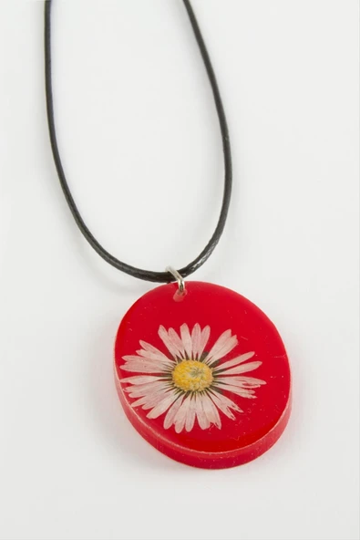 Papatya Oval Epoksi Kolye - Resim 2