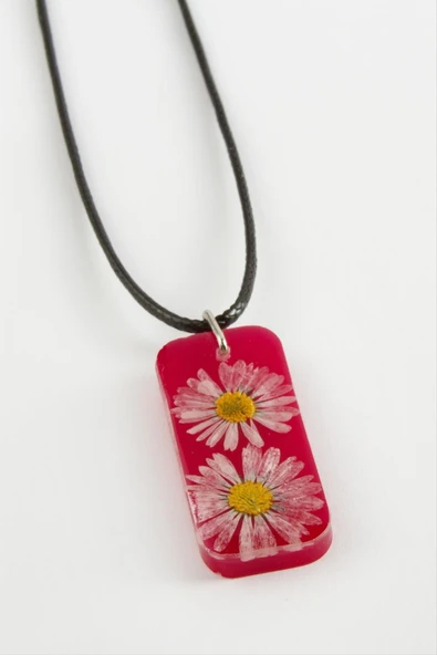 Papatya Dikdörtgen Epoksi Kolye - Resim 6