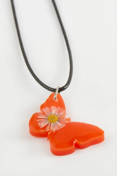 Kelebek Oval Epoksi Kolye - Resim 2