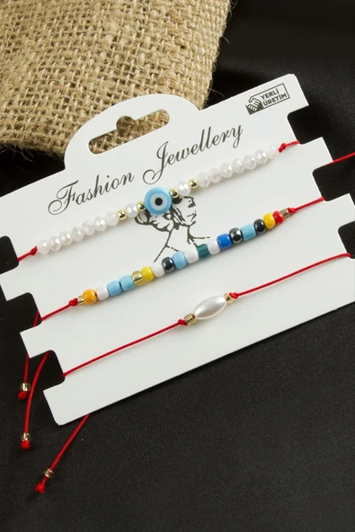 3 Adet Nazar Kristal Kum Boncuk Bileklik - Resim 5