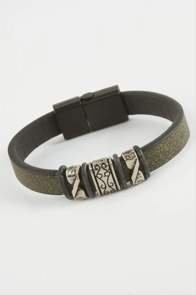 Çini Desenli Kaliteli Mıknatıslı Suni Deri Bileklik - Resim 2