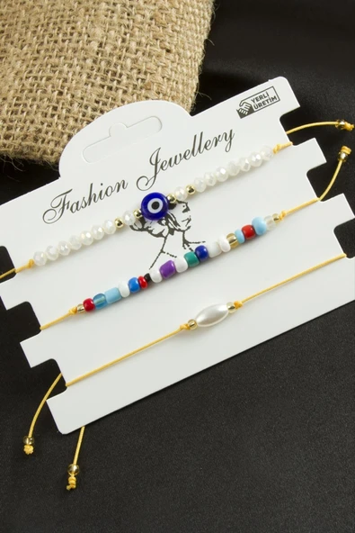 3 Adet Nazar Kristal Kum Boncuk Bileklik - Resim 7