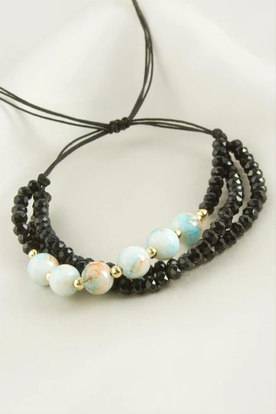 3'lü Kristal Boncuk Zincirli Bileklik - Resim 5