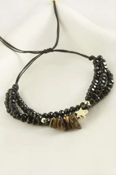 3'lü Kırık Doğaltaş Kristal Zincirli Bileklik - Resim 4