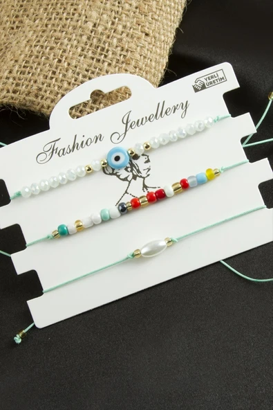 3 Adet Nazar Kristal Kum Boncuk Bileklik - Resim 8