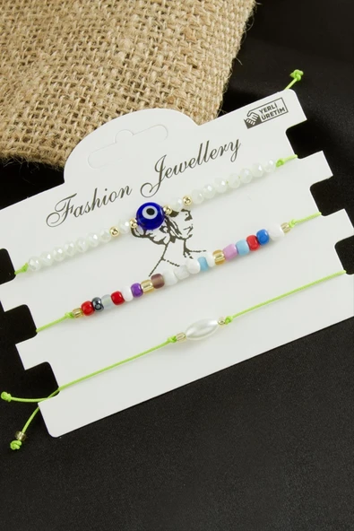 3 Adet Nazar Kristal Kum Boncuk Bileklik - Resim 2