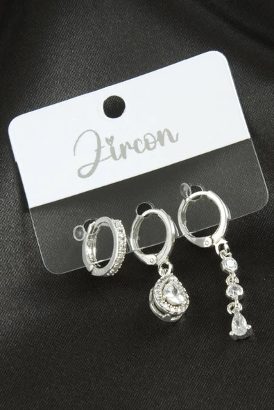 3 Adet Damla Zirkon Taşlı Küpe - Resim 2