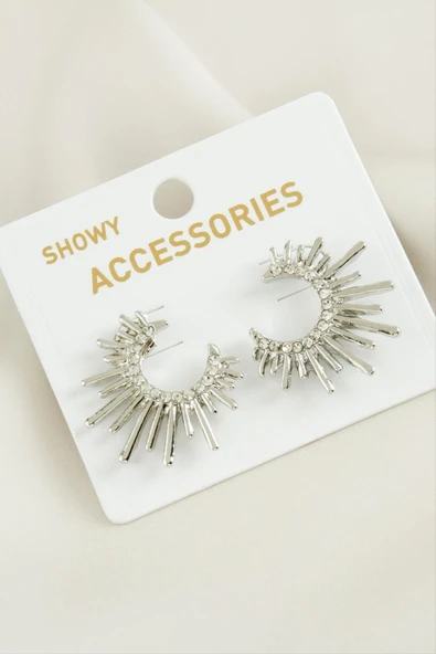 Güneş Trend Taşlı Metal Küpe - Resim 3