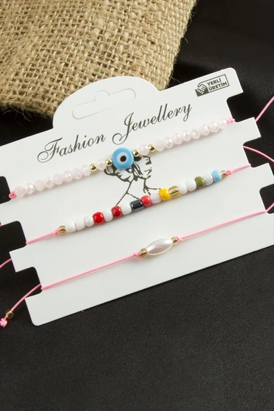 3 Adet Nazar Kristal Kum Boncuk Bileklik - Resim 4