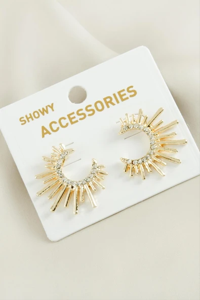 Güneş Trend Taşlı Metal Küpe - Resim 2