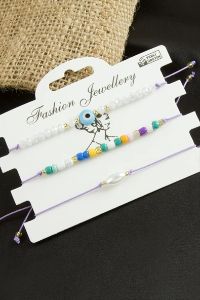 3 Adet Nazar Kristal Kum Boncuk Bileklik - Resim 9