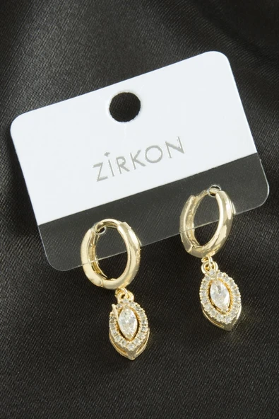 Oval Zirkon Taşlı Küpe - Resim 2