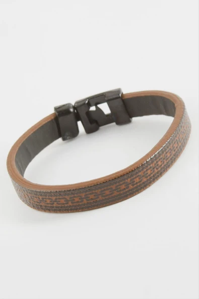 Zincir Desenli Kaliteli Suni Deri Bileklik - Resim 2