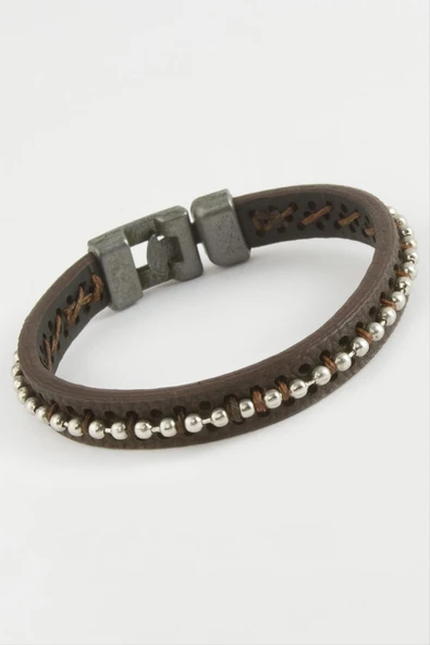 Top Metal Boncuklu Kaliteli Suni Deri Bileklikc - Resim 2