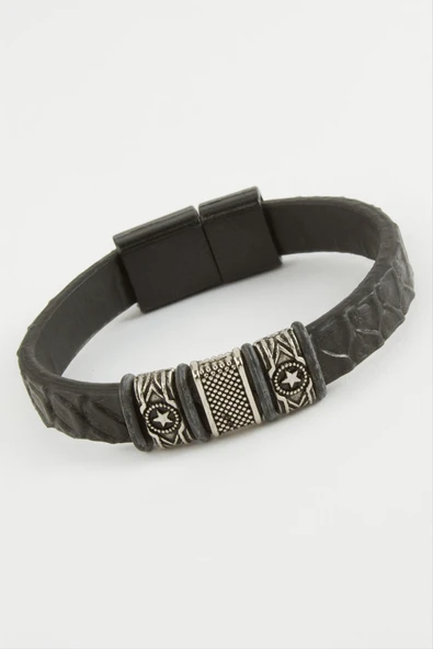 Yıldız Kaliteli Mıknatıslı Suni Deri Bileklik - Resim 2