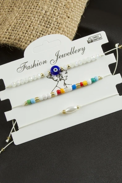 3 Adet Nazar Kristal Kum Boncuk Bileklik - Resim 10