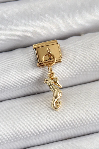 316L Çelik Sallantılı Deniz Atı Model Gold Renk Nomination Charm - TJ-BC1396