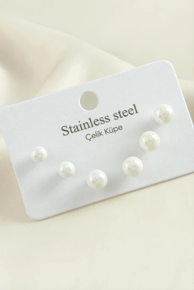 6 Adet Çelik İnci Küpe ürün görseli 1