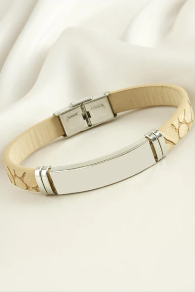 İsim Yazılabilir Deri Çelik Bileklik - 2