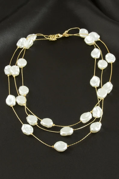 Oval İnci Üçlü Kolye ürün görseli 1