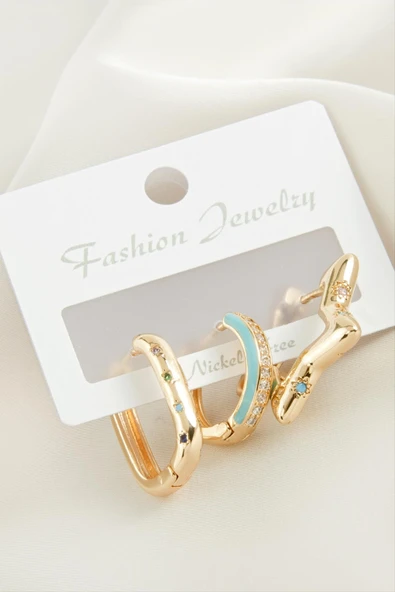 3 Adet Yıldız Zirkon Taşlı Küpe - Resim 2