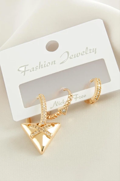 3 Adet ÜçgenZirkon Taşlı Küpe ürün görseli