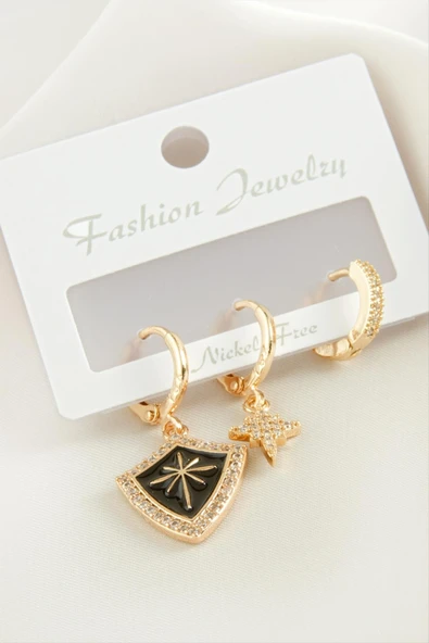 3 Adet Yıldız Zirkon Taşlı Küpe ürün görseli