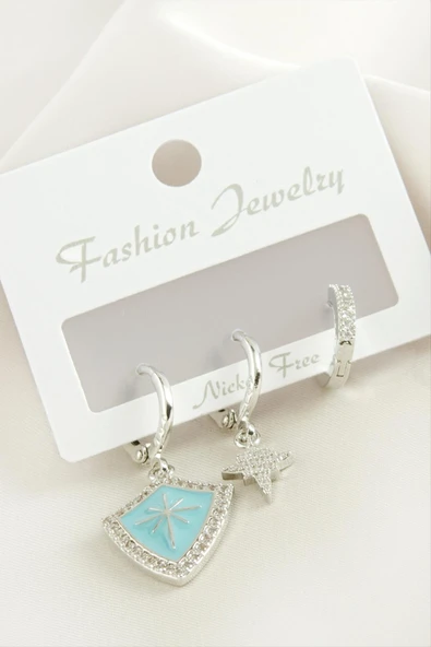 3 Adet Yıldız Zirkon Taşlı Küpe - Resim 2