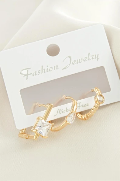 3 Adet Kare Zirkon Taşlı Küpe ürün görseli