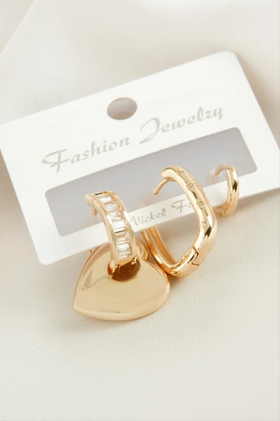 3 Adet Kalp Zirkon Taşlı Küpe - Resim 3