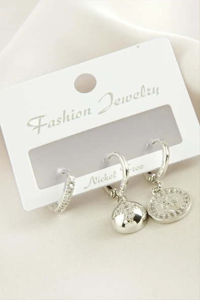 3 Adet Yıldız Zirkon Taşlı Küpe - Resim 2