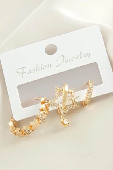 3 Adet Yıldız Zirkon Taşlı Küpe ürün görseli 1