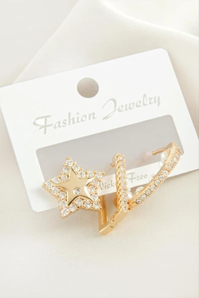 3 Adet Yıldız İnci Zirkon Taşlı Küpe - Resim 3