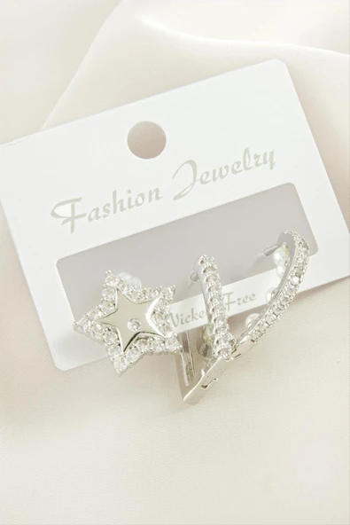 3 Adet Yıldız İnci Zirkon Taşlı Küpe - Resim 2