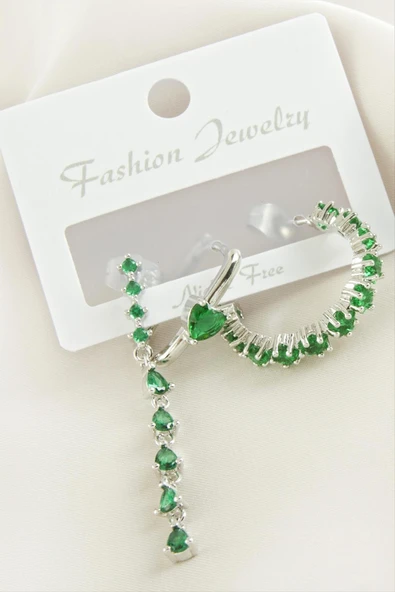 3 Adet Kalp Zirkon Taşlı Küpe - 2