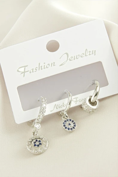 3 Adet Nazar Zirkon Taşlı Küpe ürün görseli