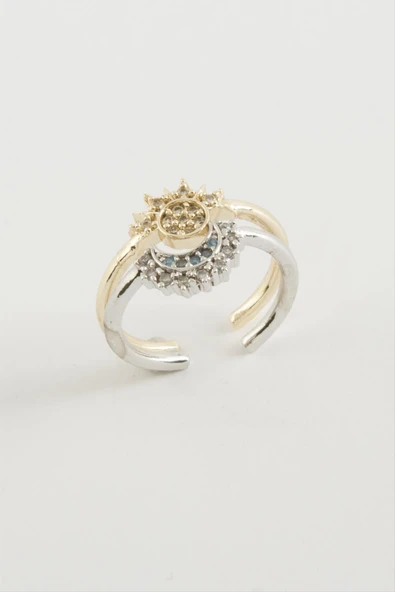 Güneş Hilal Zirkon Taşlı Yüzük 2 Adet - Resim 2