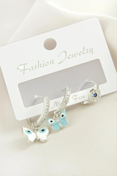 3 Adet Kelebek Zirkon Taşlı Küpe - Resim 2