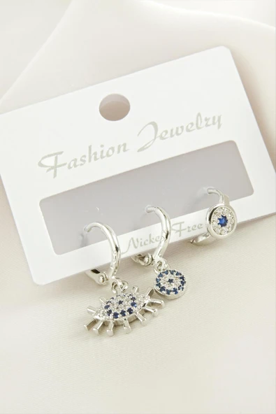 3 Adet Göz Nazar Zirkon Taşlı Küpe ürün görseli